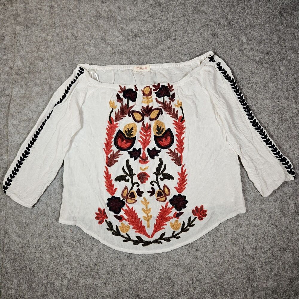 Solitaire Floral Off Shoulder Peasant Top Boho Festival Summer Hippie Size M